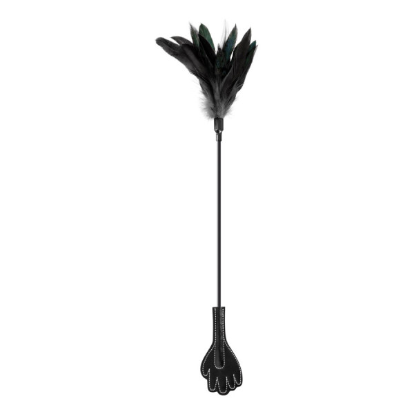 Cravache main noire bdsm avec plumes noires 